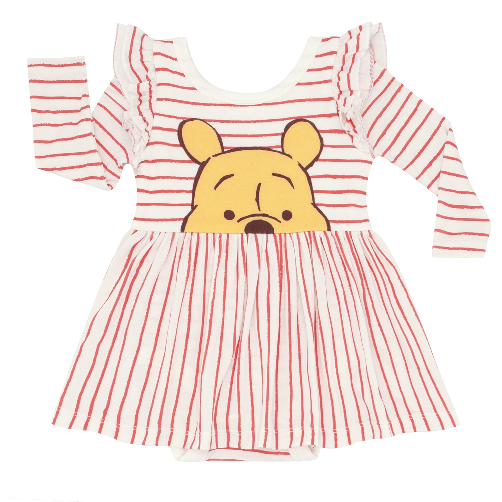 Flat lay image of a Disney Winnie the Pooh flutter skater dress with bodysuit
