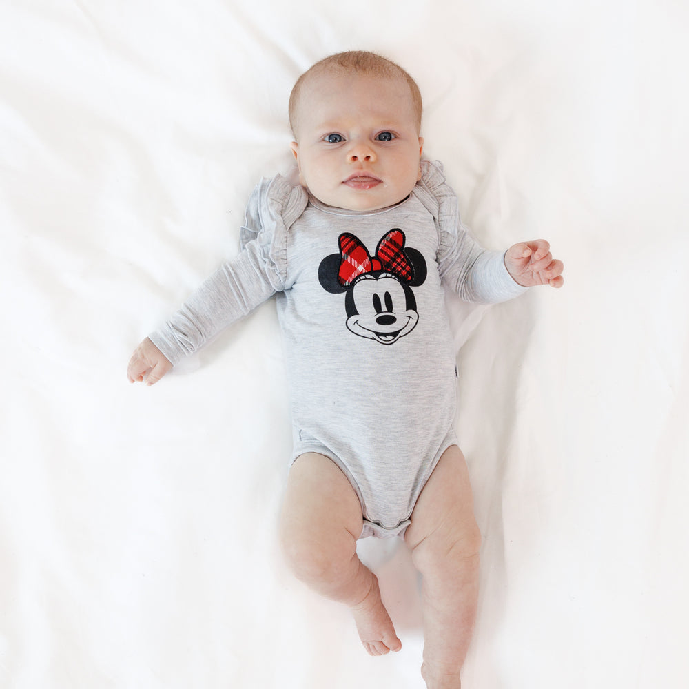 Image of an infant laying on a blanket wearing a Vintage Minnie Flutter Bodysuit