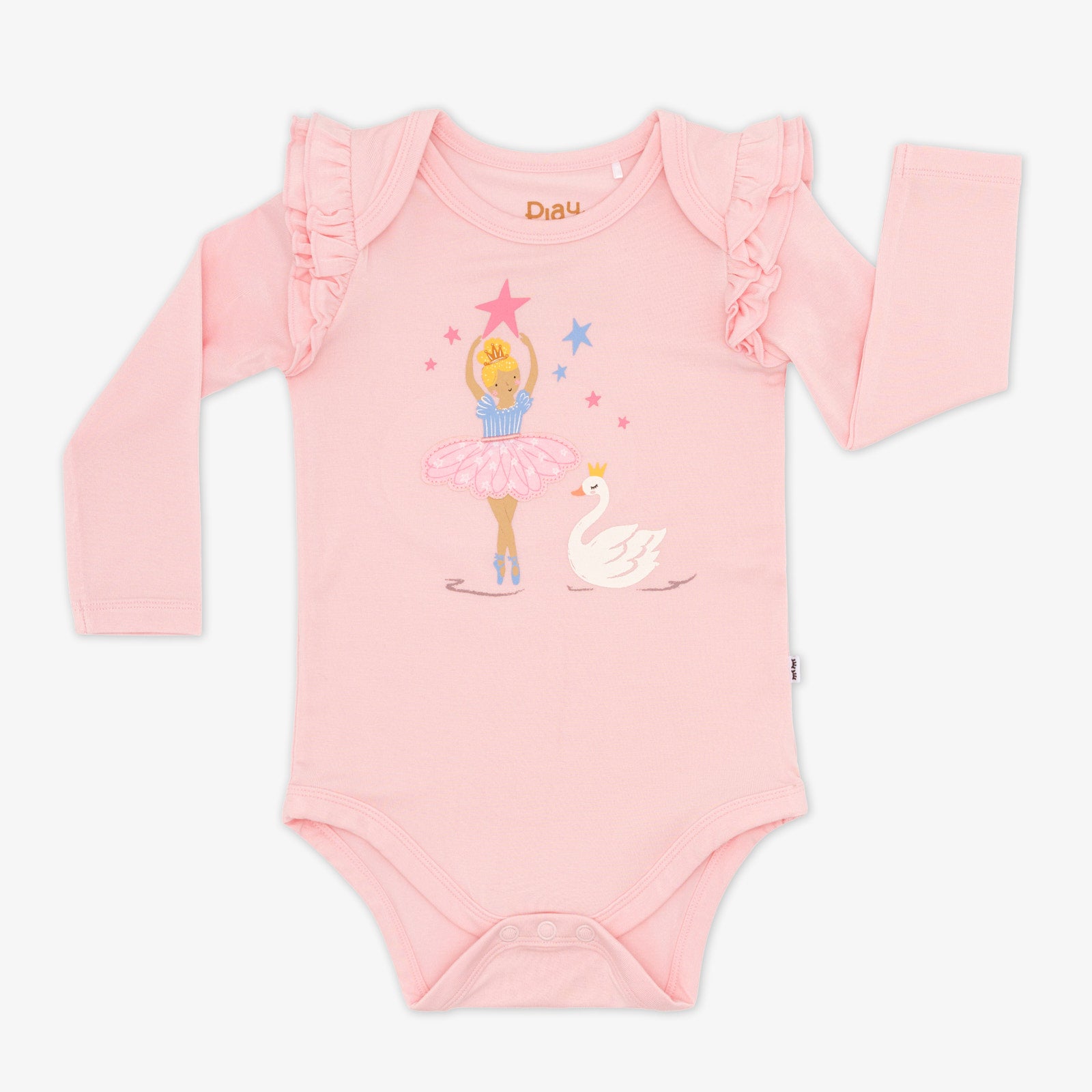 Flat lay image of the Prima Pink Flutter Bodysuit