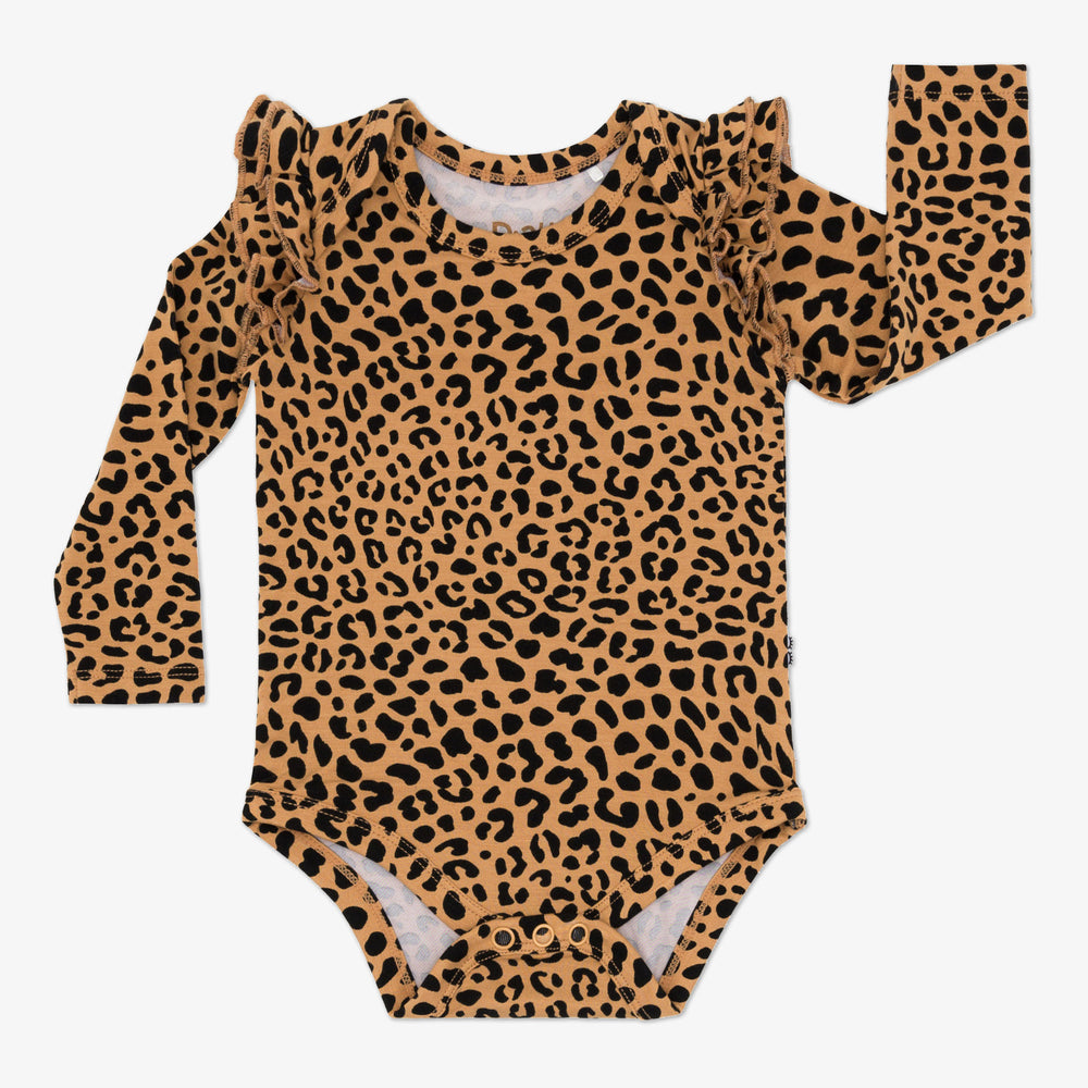 Flat lay image of the Classic Leopard Flutter Bodysuit