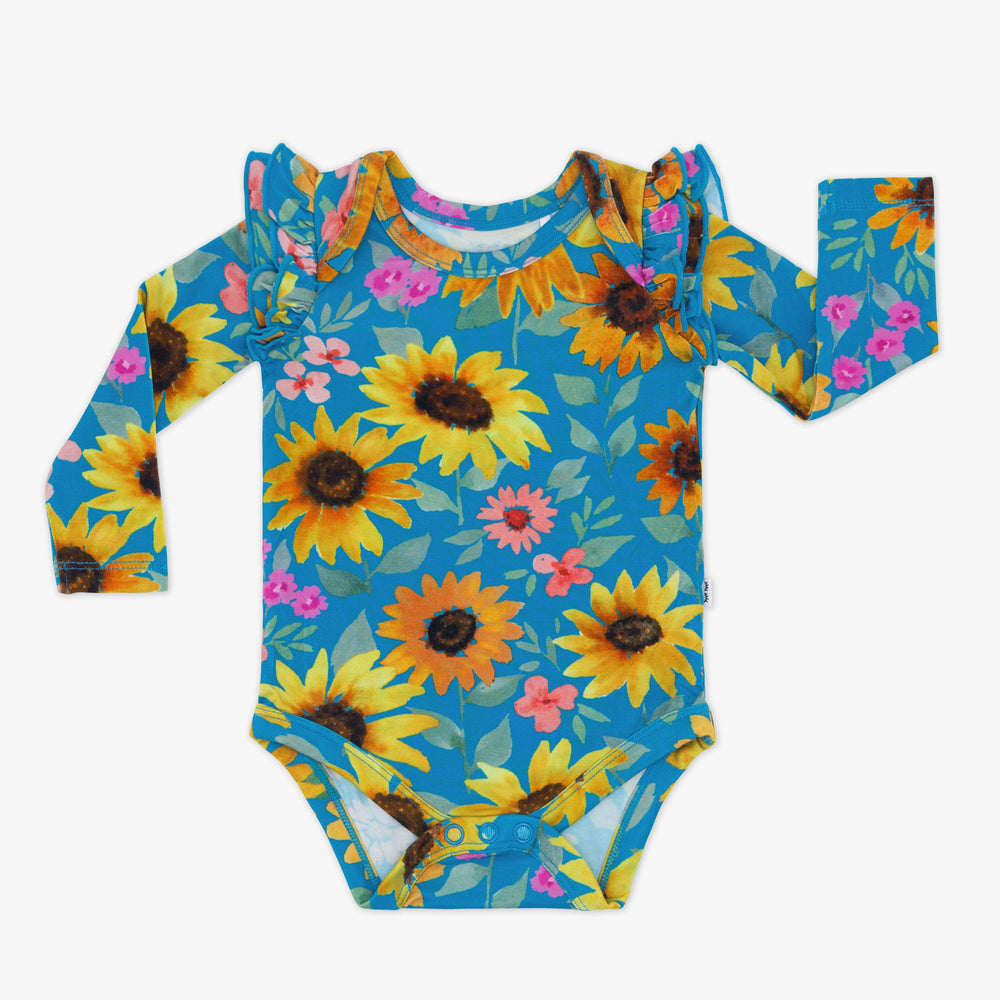 Flat lay image of a Sunflower Fields Flutter Bodysuit