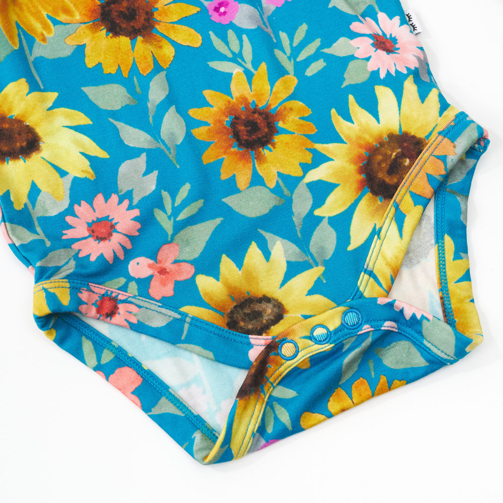 Alternate close up detail shot of a Sunflower Fields Flutter Bodysuit