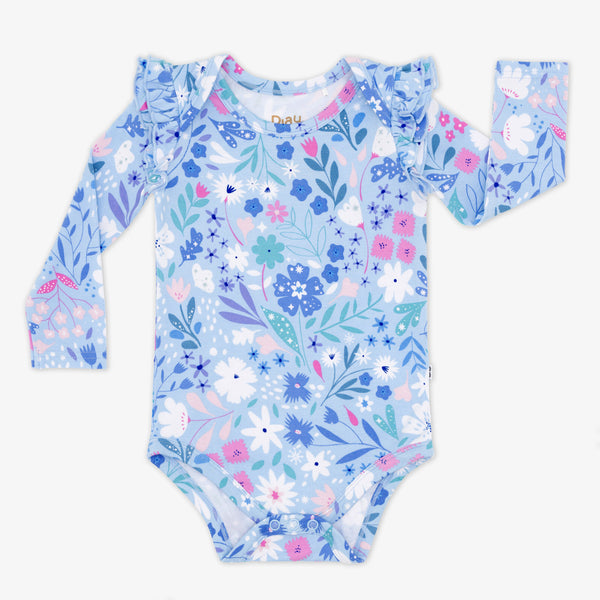 Flat lay image of the Magical Meadow Flutter Bodysuit