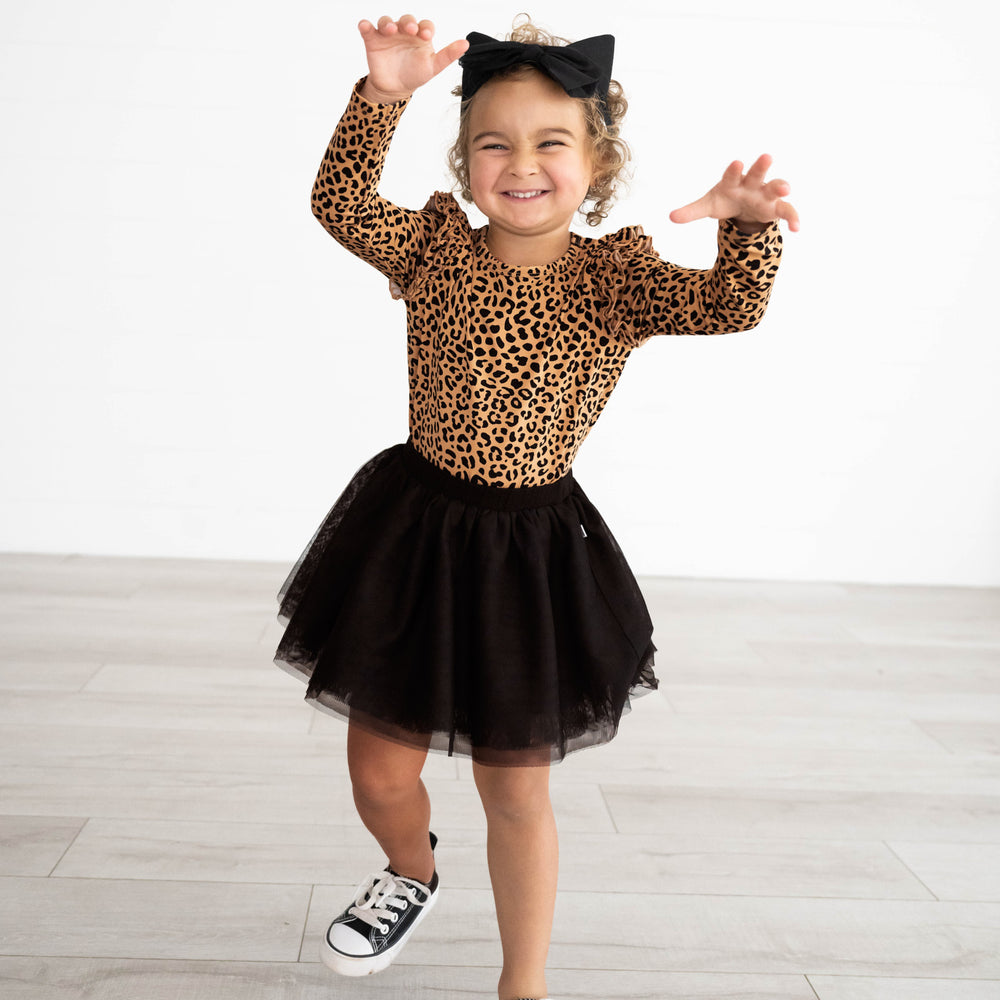 Alternative image of girl posing in the Classic Leopard Flutter Tee, Black Tutu Skirt and Cat Ears Luxe Headband