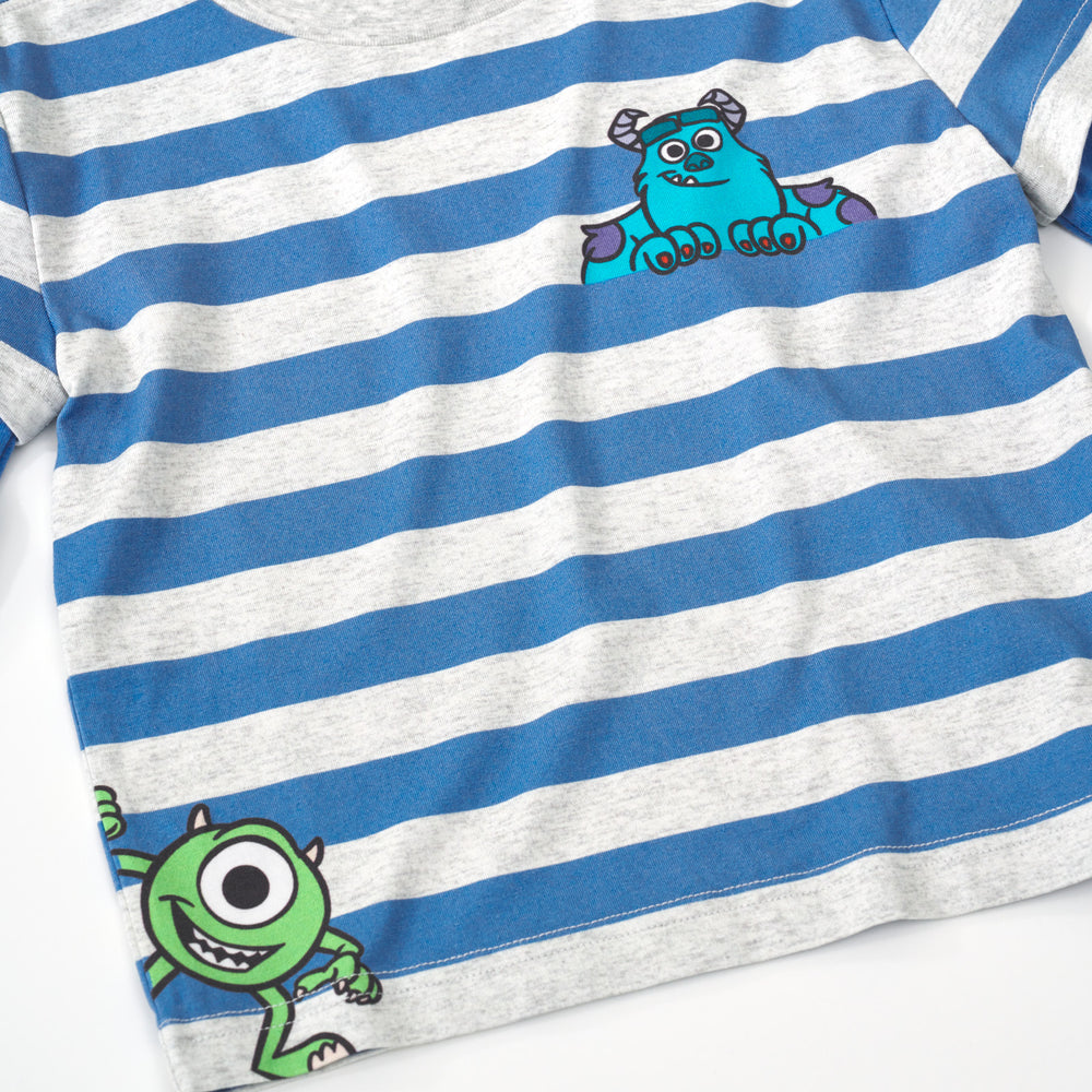 Close up flat lay image displaying the graphics on the Disney Monsters, Inc. Layered Tee