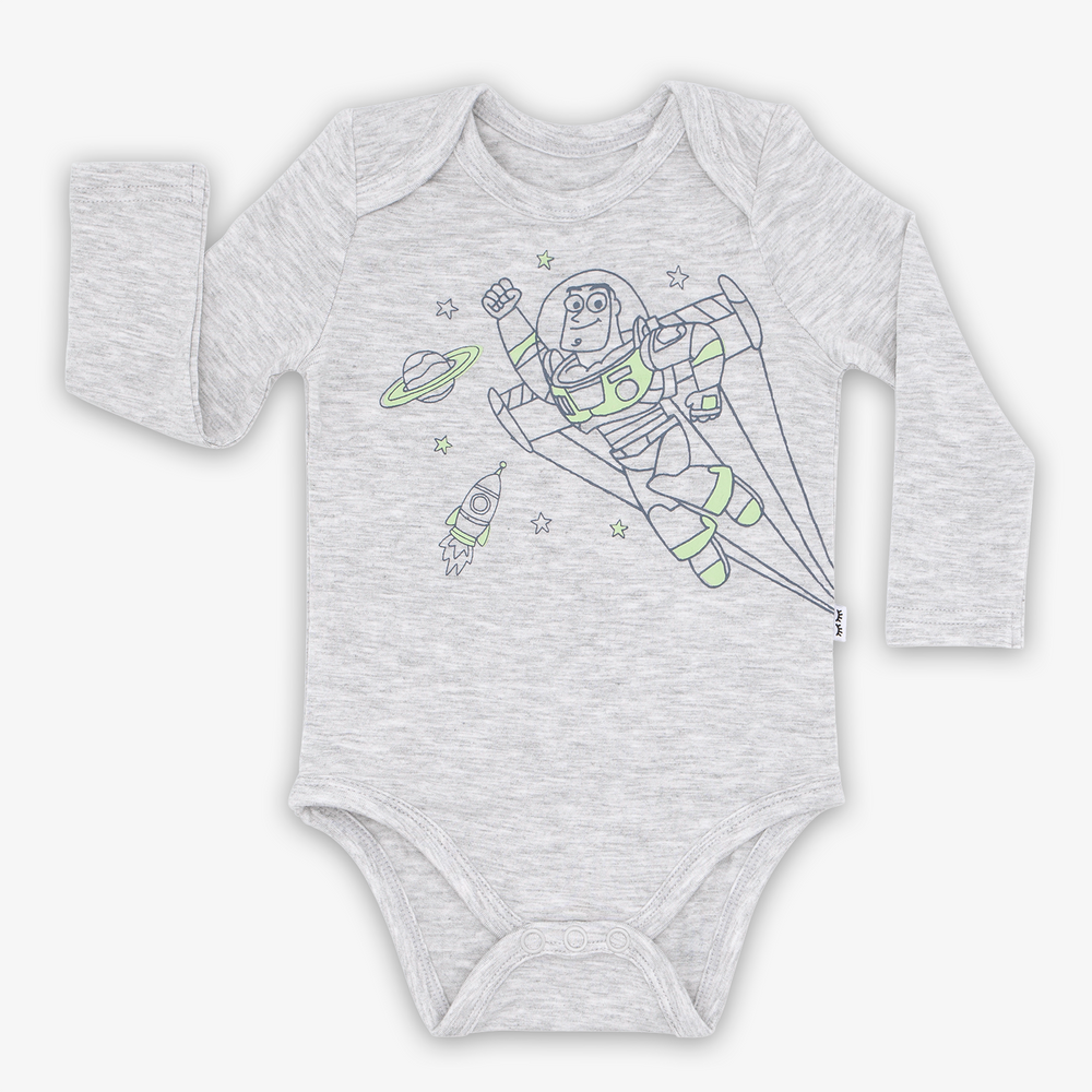 Flat lay image of Disney Pixar Buzz Lightyear Graphic Bodysuit