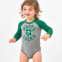 Alternate image of a child wearing a Happy Go Lucky graphic bodysuit