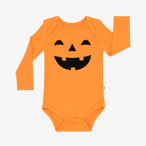 Flat lay image of the jack-o-lantern-graphic-bodysuit