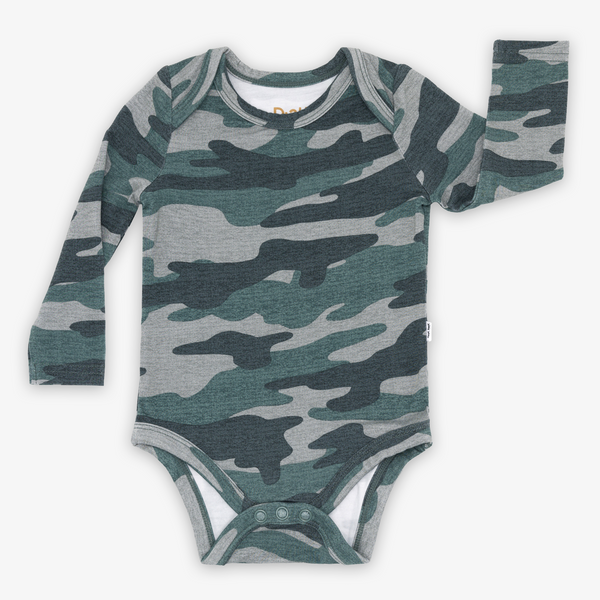 Flat lay image of the Vintage Camo Bodysuit