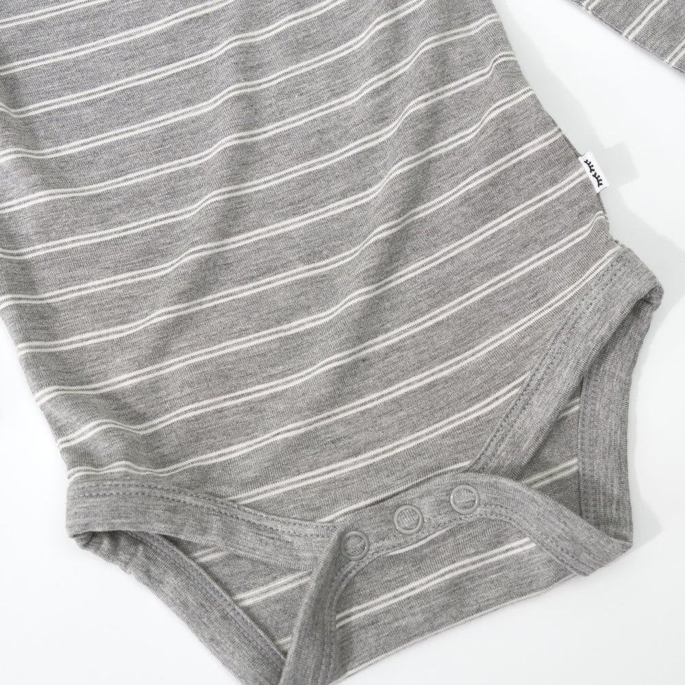 Close up detail shot of the Light Heather Gray Stripes Bodysuit