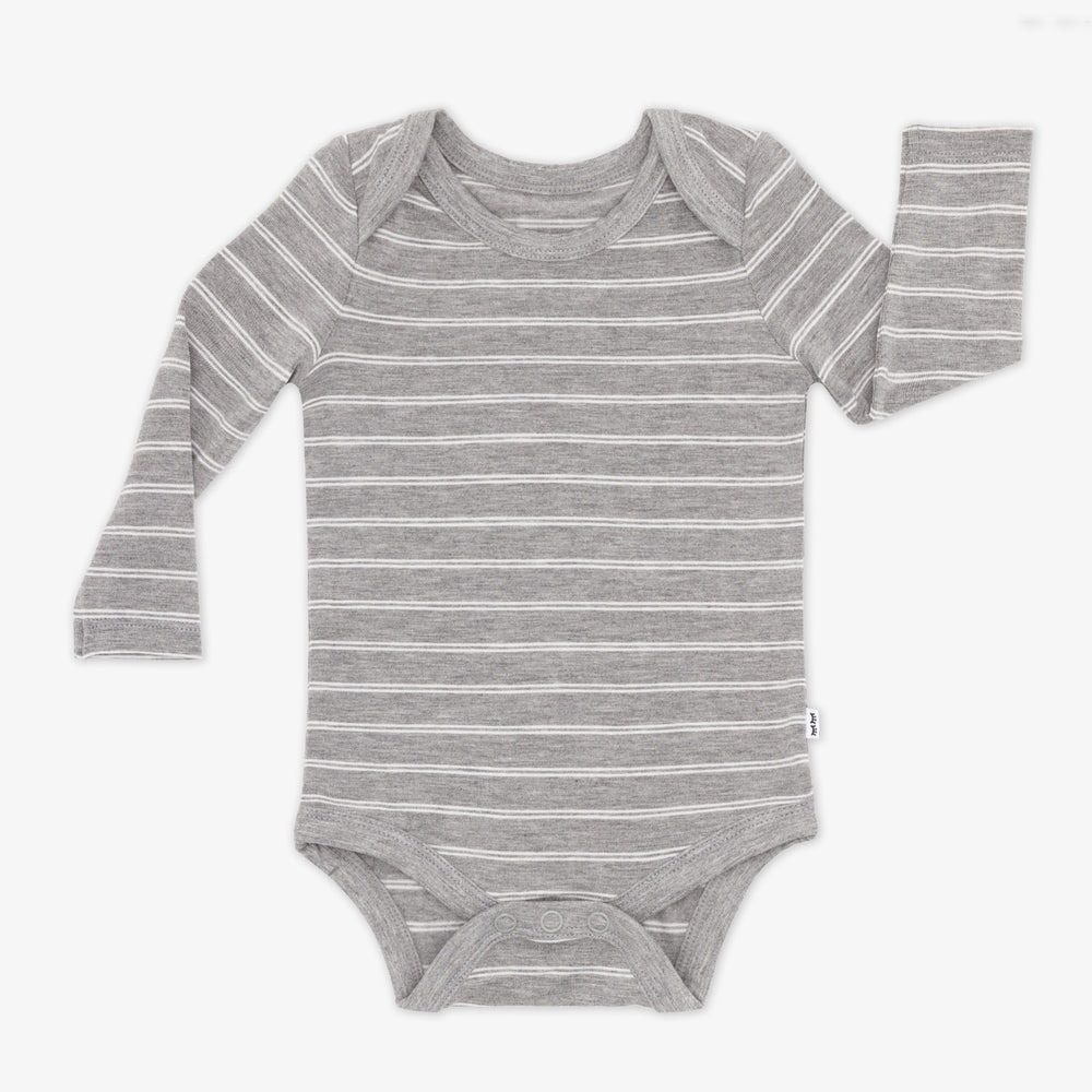 Flat lay image of the Light Heather Gray Stripes Bodysuit