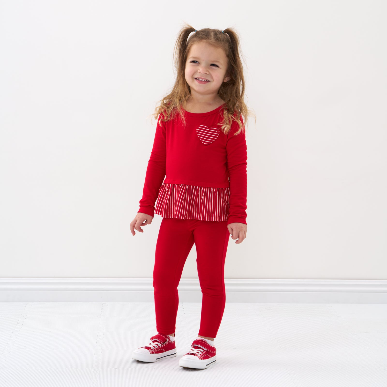 Alternate image of a child wearing Candy Red leggings and a coordinating top