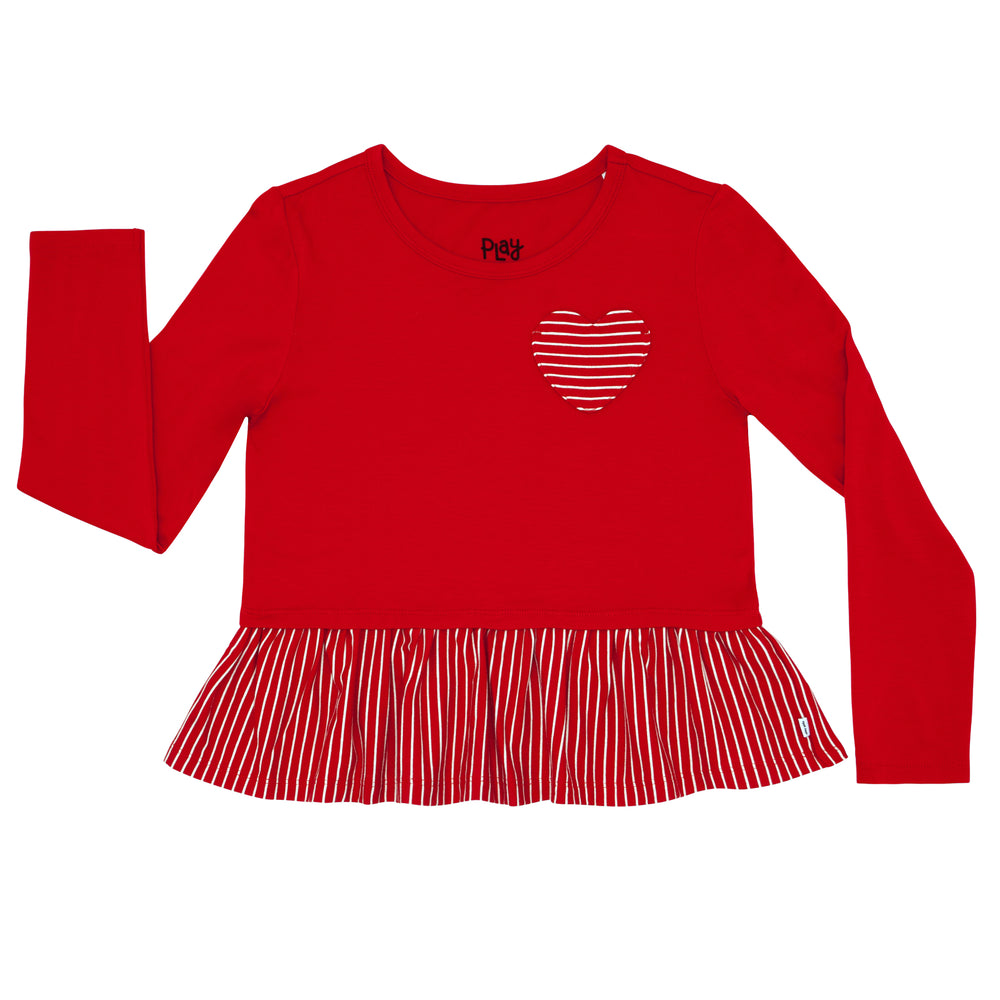 Click to see full screen - Flat lay image of a Candy Red peplum tee