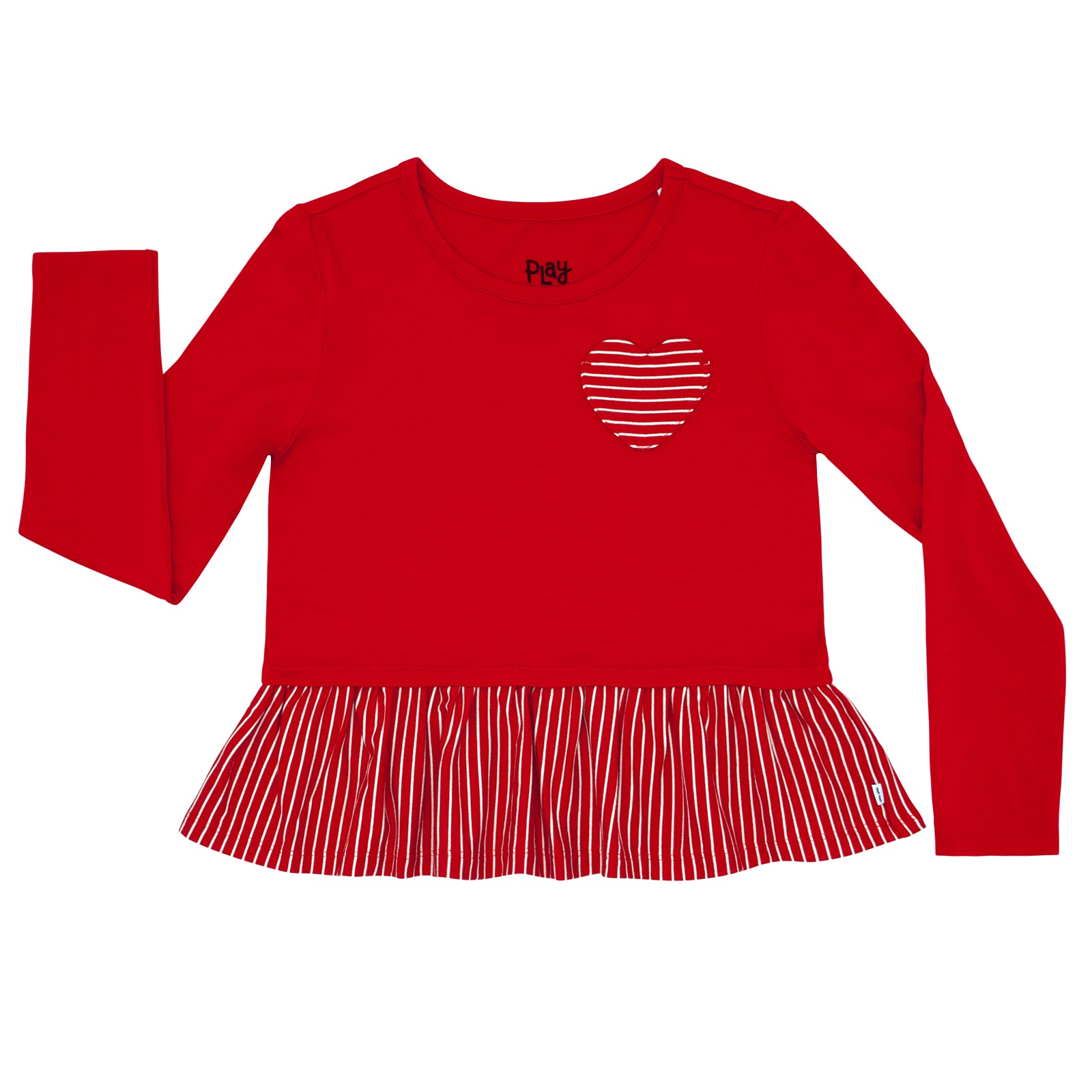 Flat lay image of a Candy Red peplum tee