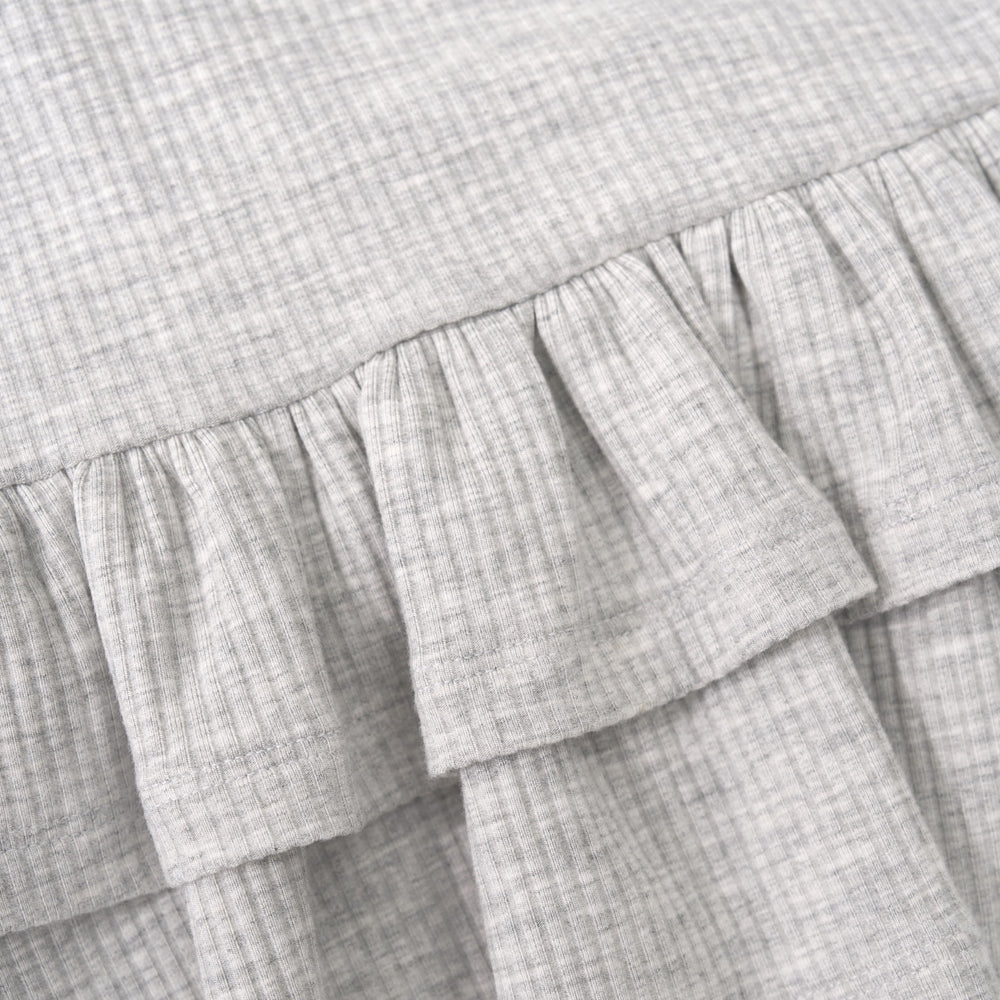 Alternate close up detail shot of the Light Heather Gray Ribbed Tiered Peplum Top