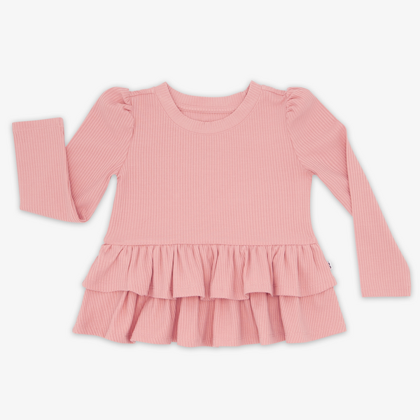 Flat ay image of the Mauve Blush Ribbed Tiered Peplum Top