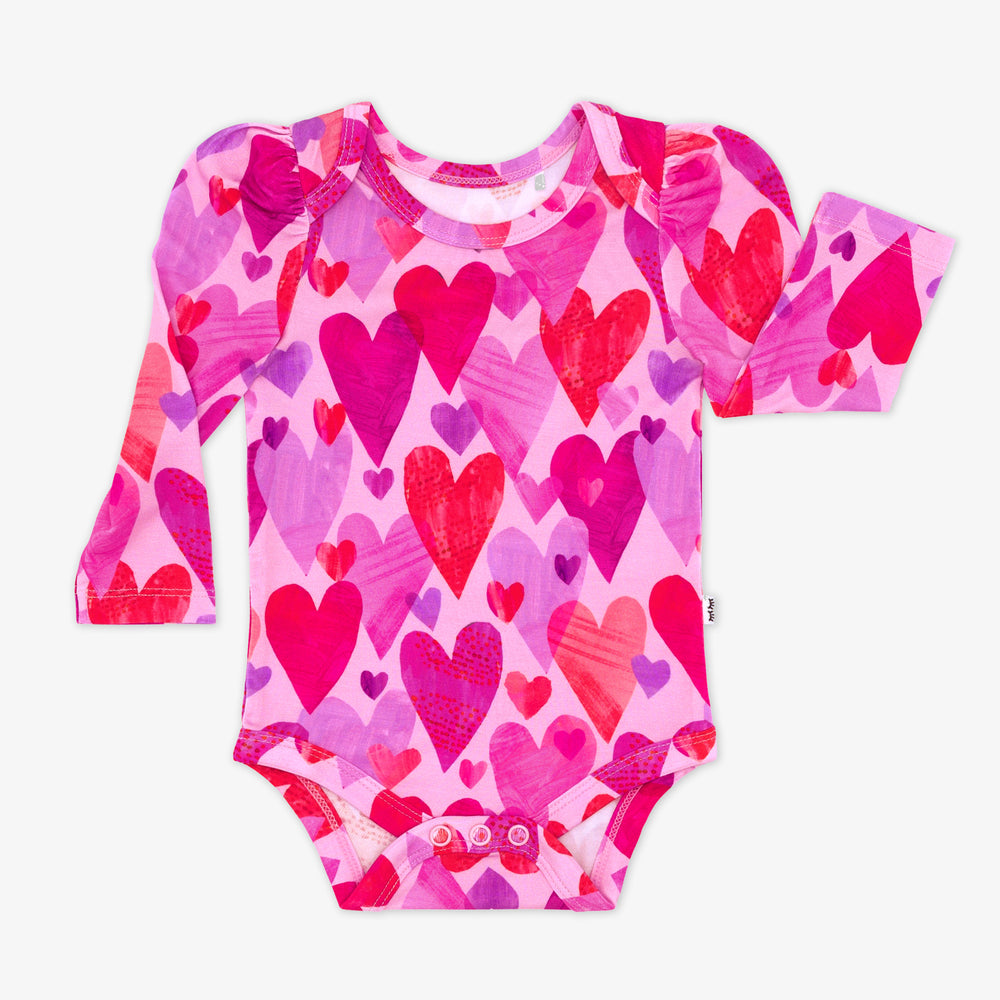 Flat lay of a long sleeve Pink Hearts & Crafts Puff Sleeve Bodysuit