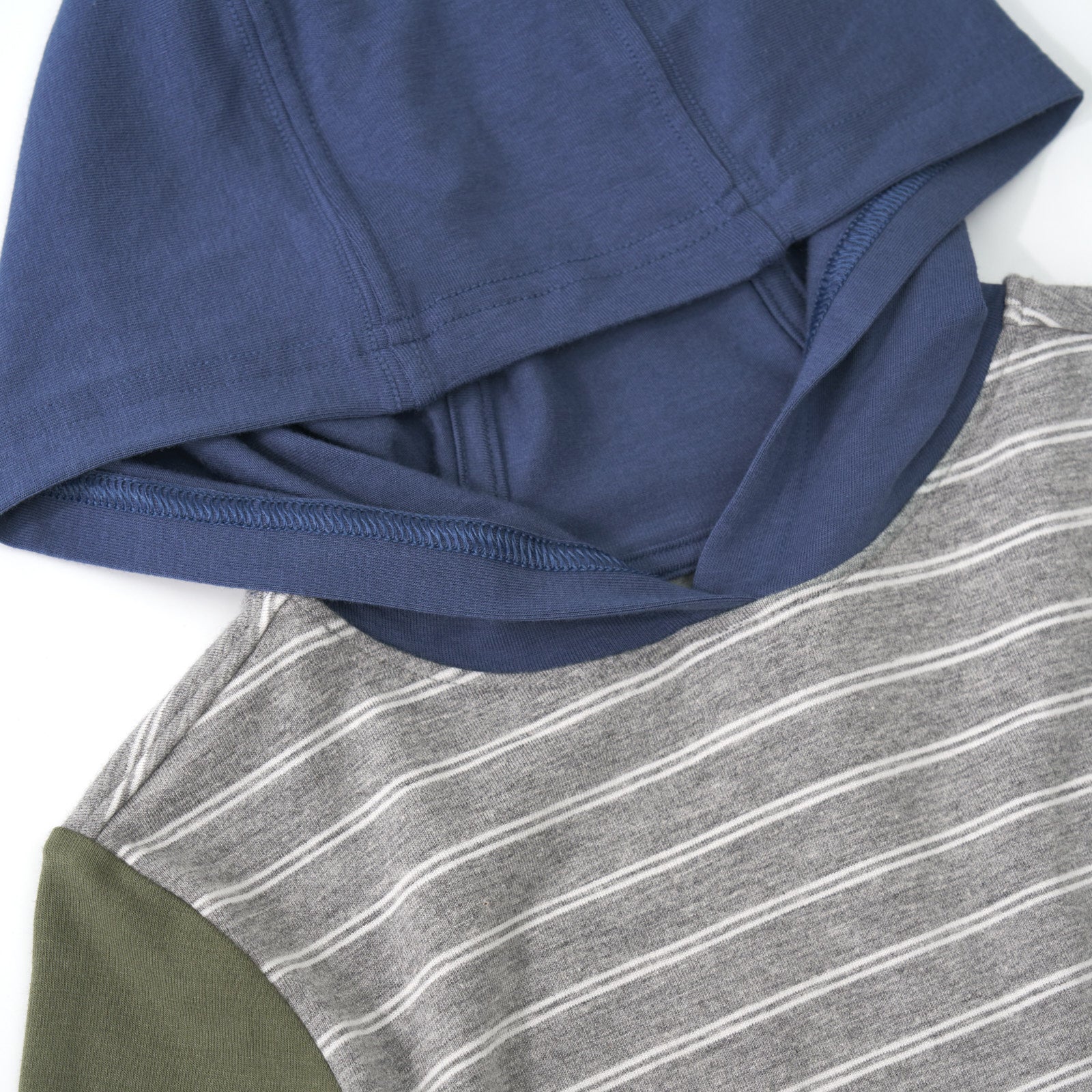 Close up detail shot of the Light Heather Gray Stripes Relaxed Hooded Tee