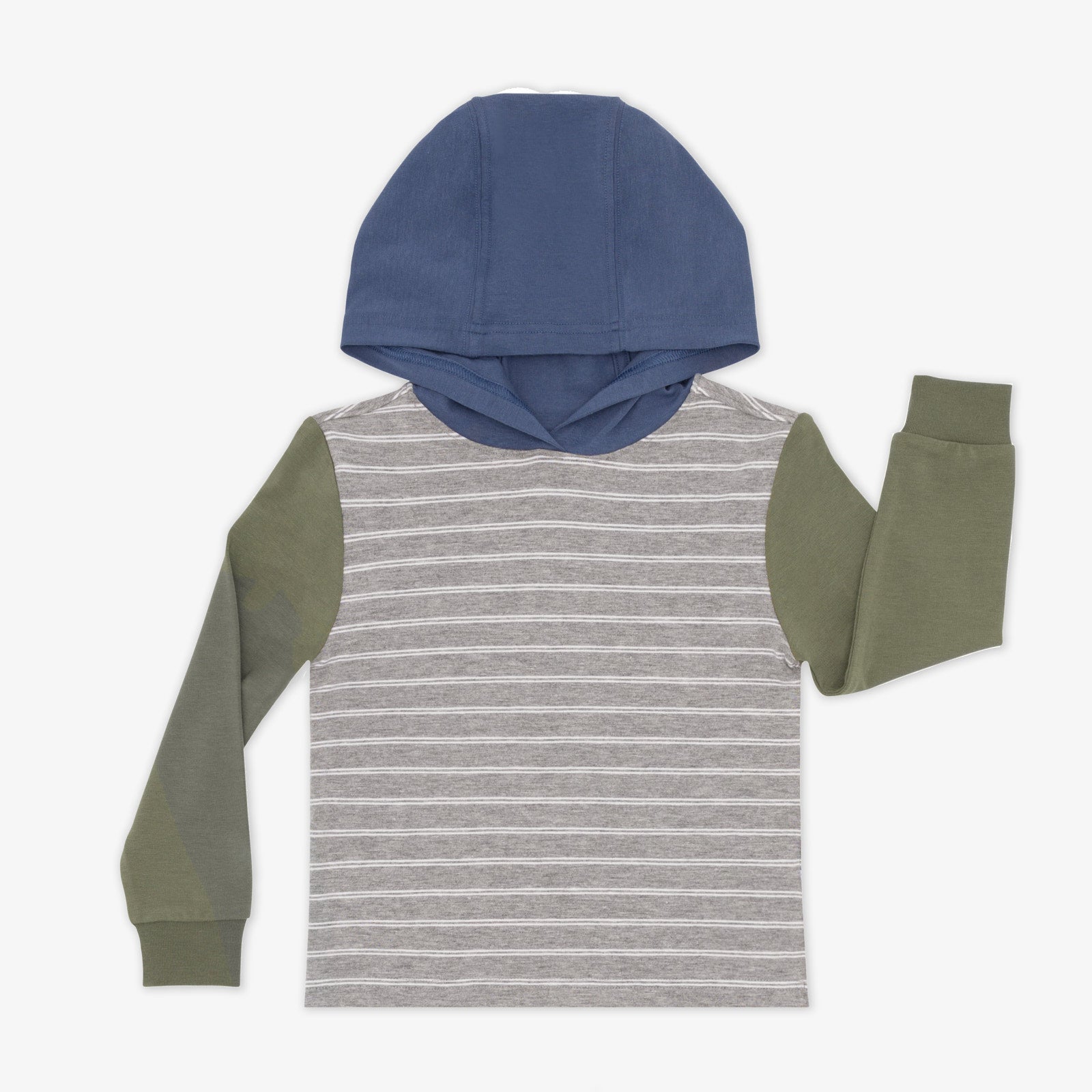 Flat lay image of a Light Heather Gray Stripes Hooded Tee