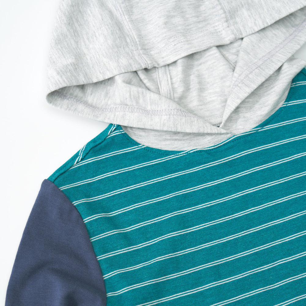 Close up detail shot of the Glacier Stripes Relaxed Hooded Tee