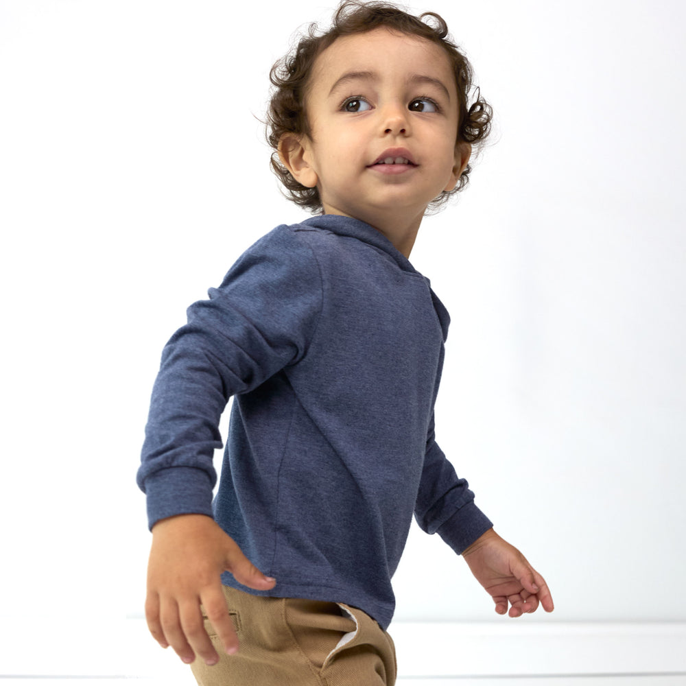 Alternative close up image of boy wearing the Vintage Navy Relaxed Hooded Tee