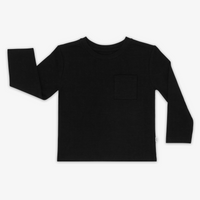 Flat lay image of the Black Long Sleeve Relaxed Pocket Tee