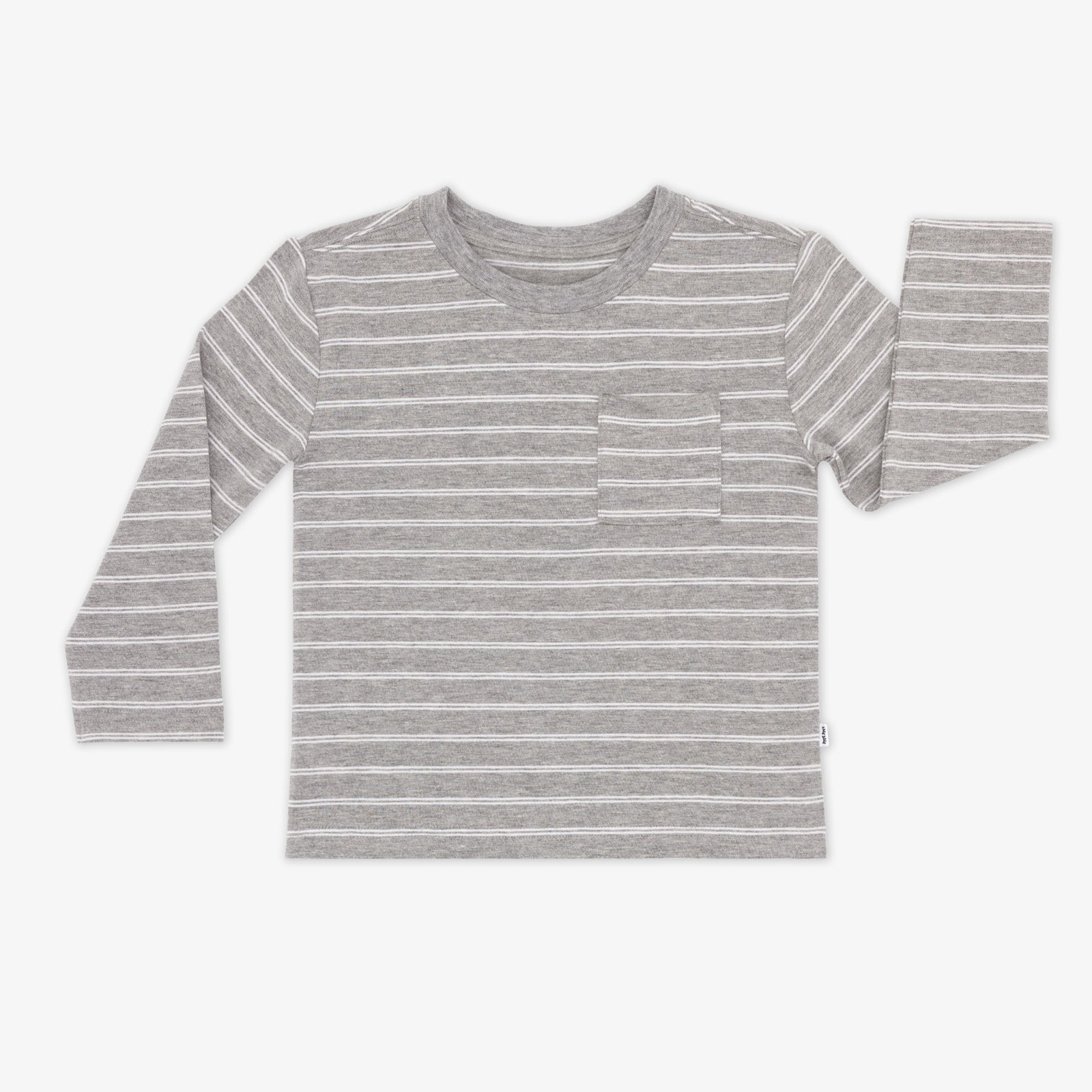 Flat lay image of the Light Heather Gray Stripes Relaxed Pocket Tee