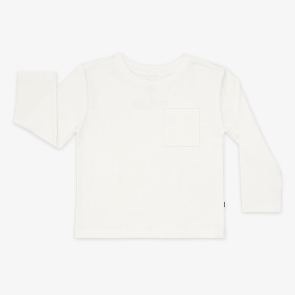 Flat lay image of the Soft White Long Sleeve Relaxed Pocket Tee