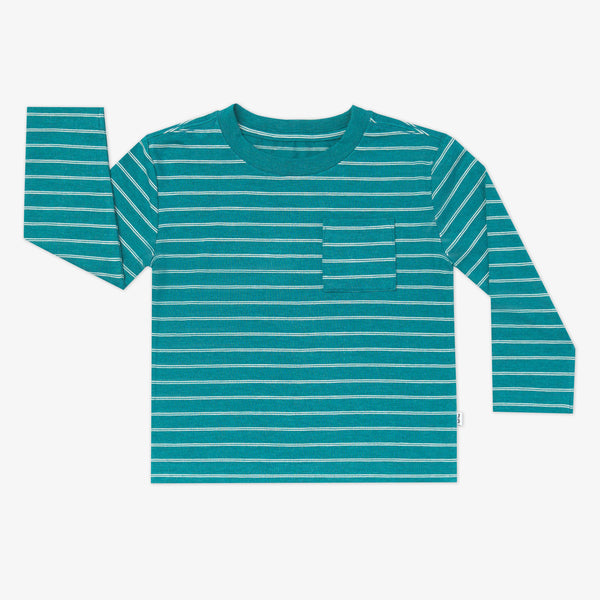 Flat lay image of the Glacier Stripes Relaxed Pocket Tee