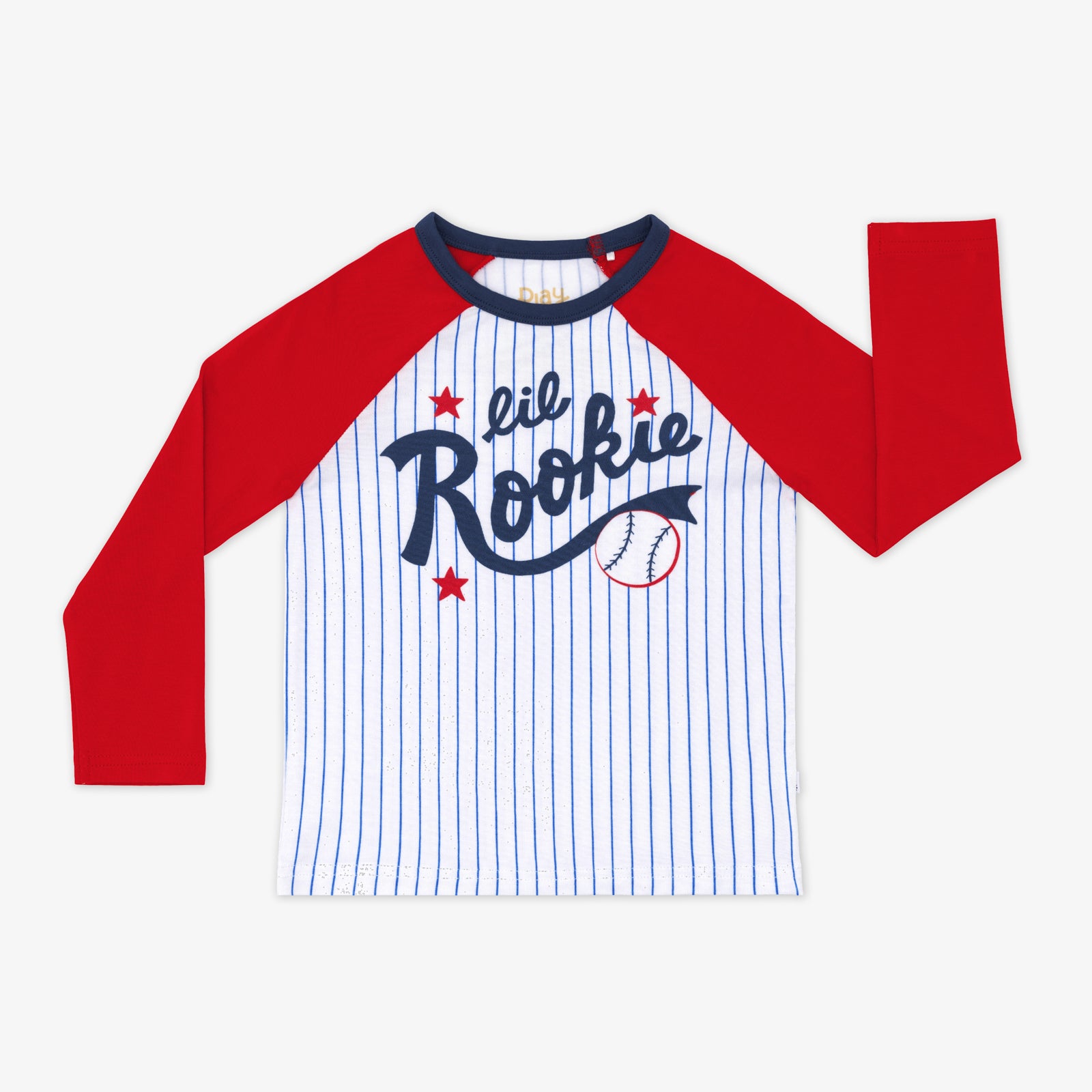 Flat lay image of a Blue Lil Rookie Raglan Tee