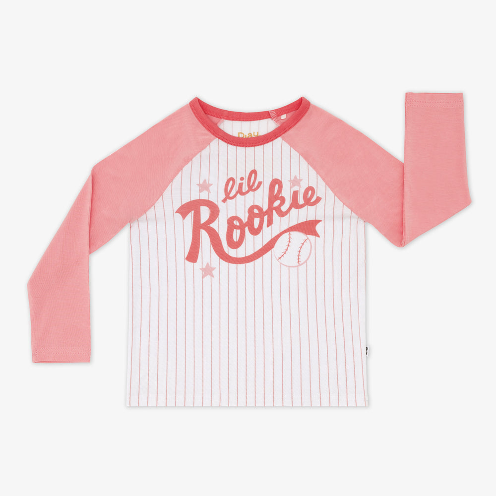 Flat lay image of a Pink Lil Rookie Raglan Tee