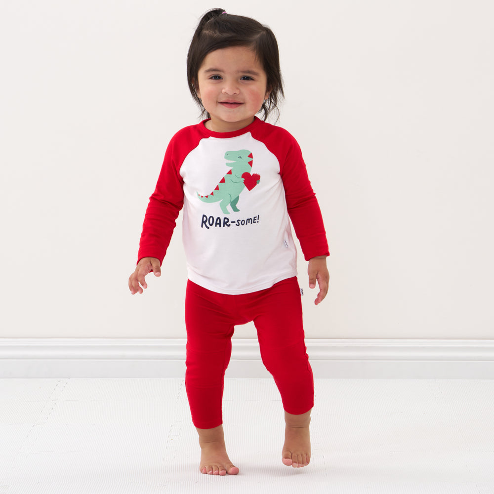 Click to see full screen - Child wearing Candy Red leggings and coordinating top