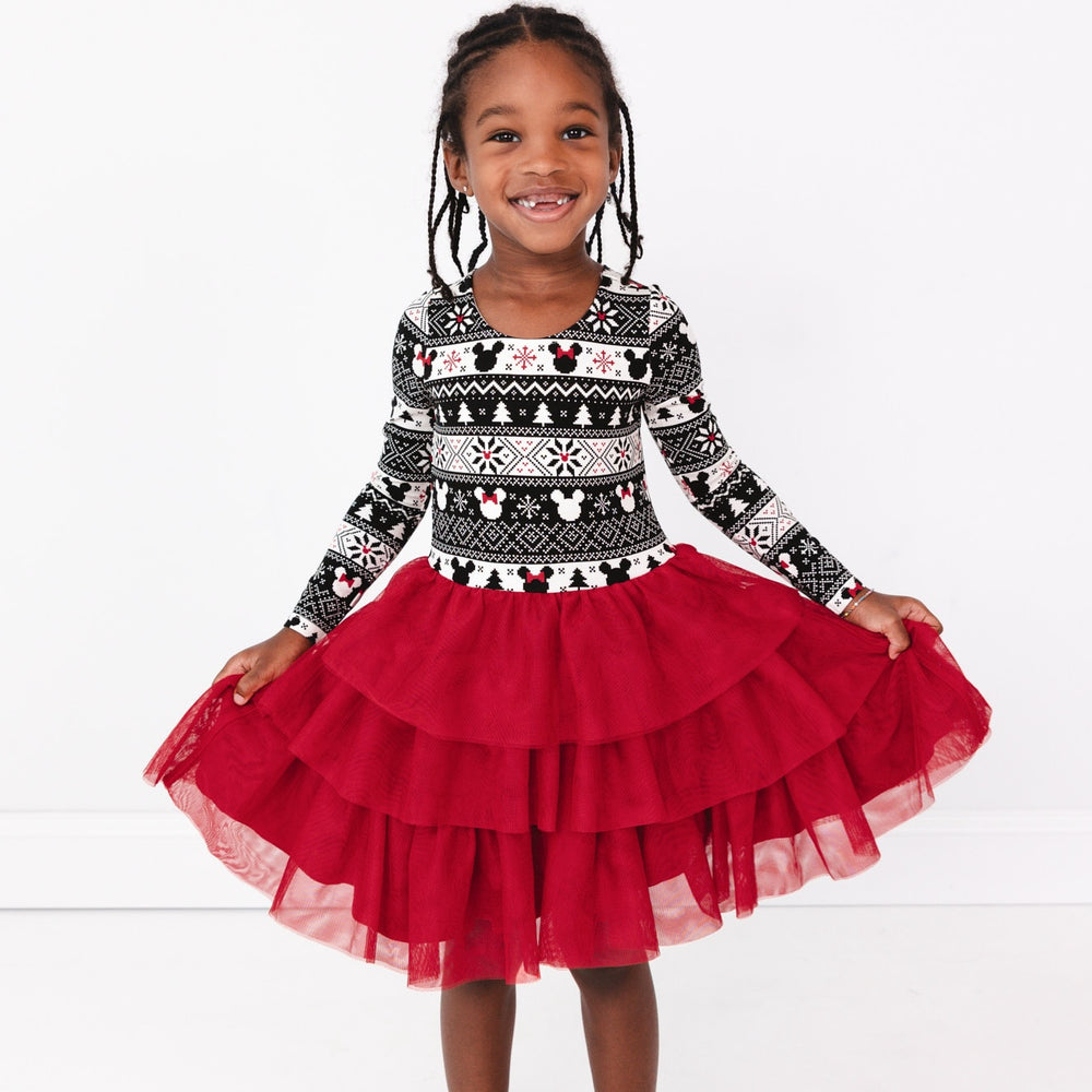 Image of a child wearing a Mickey Fair Isle Tiered Tutu Dress