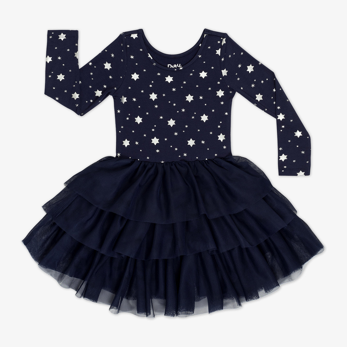 Flat lay image of a Hanukkah Stars Tiered Tutu Dress