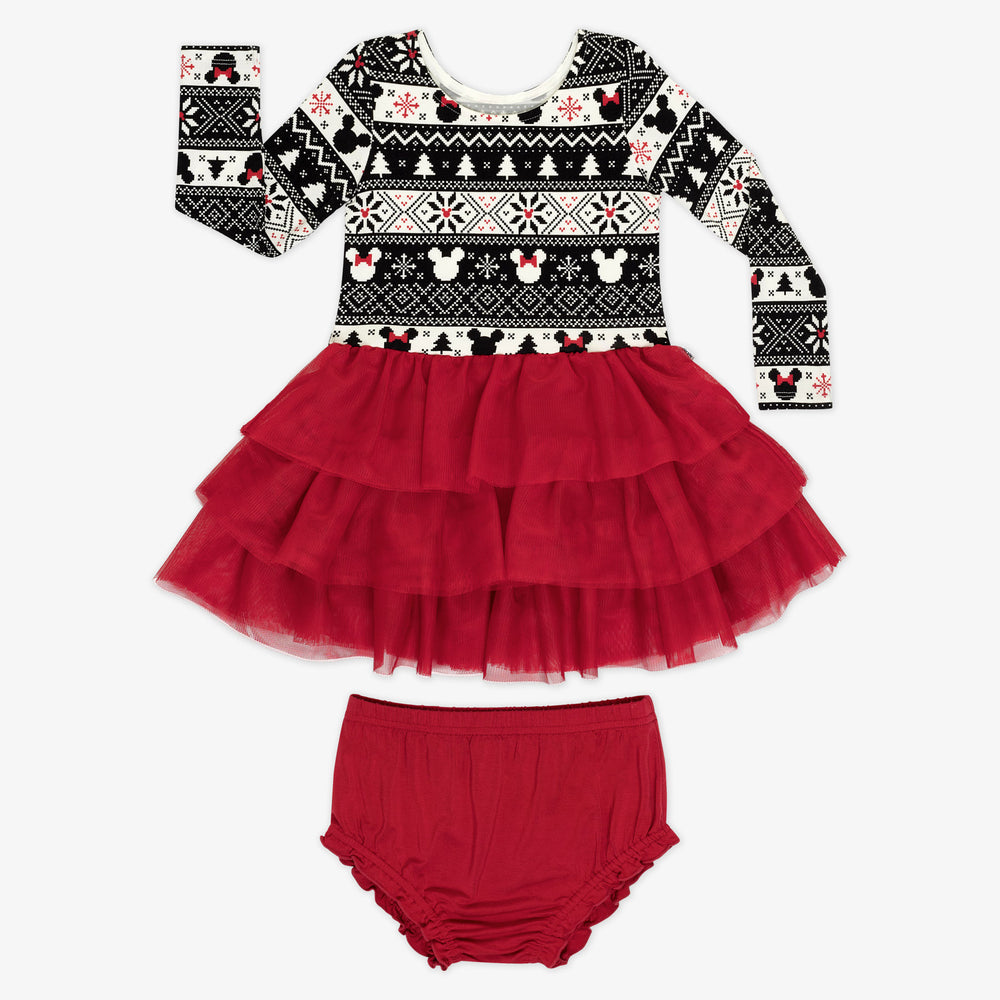 Flat lay image of a Mickey Fair Isle Tiered Tutu Dress with Bloomer