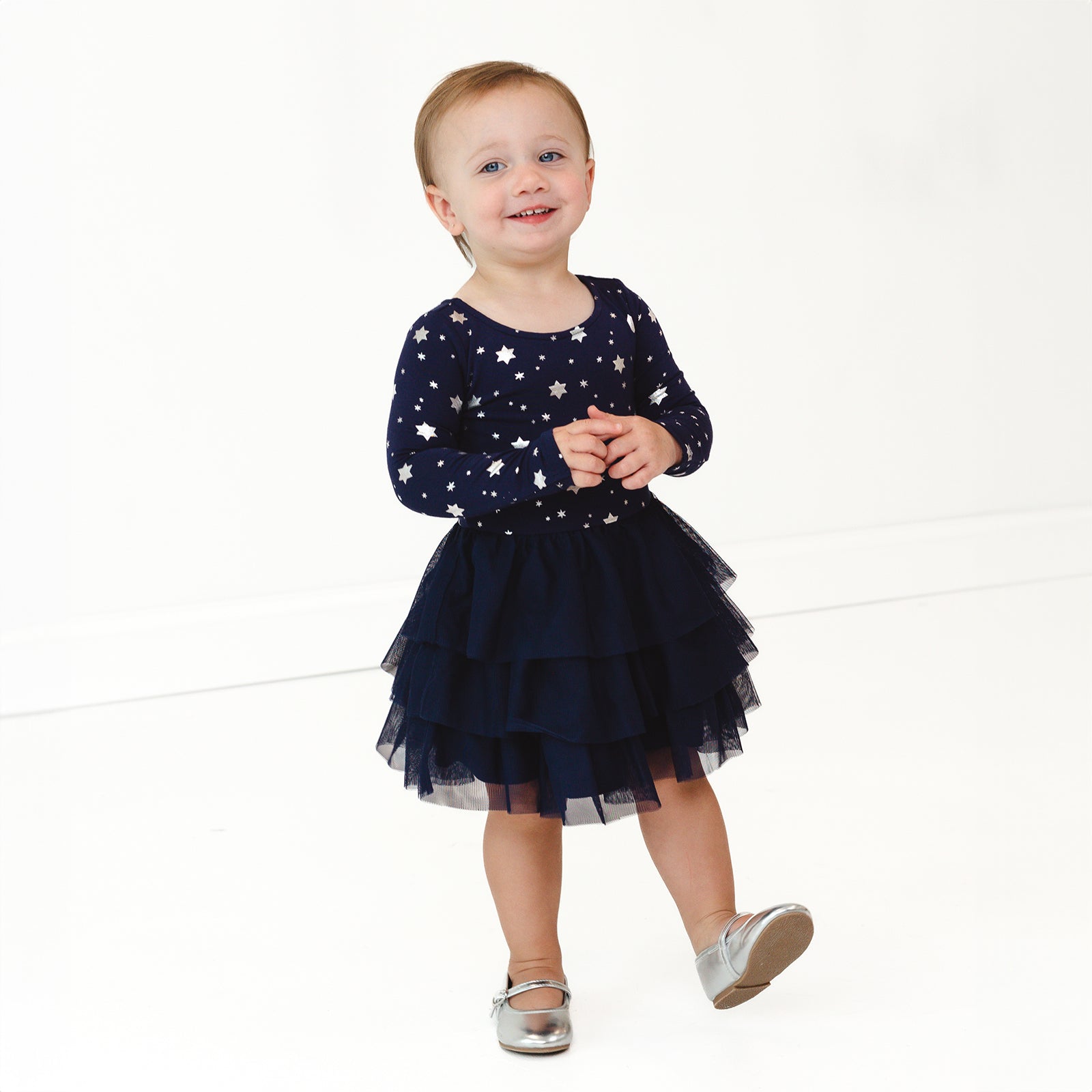 Alternate image of a child wearing a Hanukkah Stars Tiered Tutu Dress with Bloomer