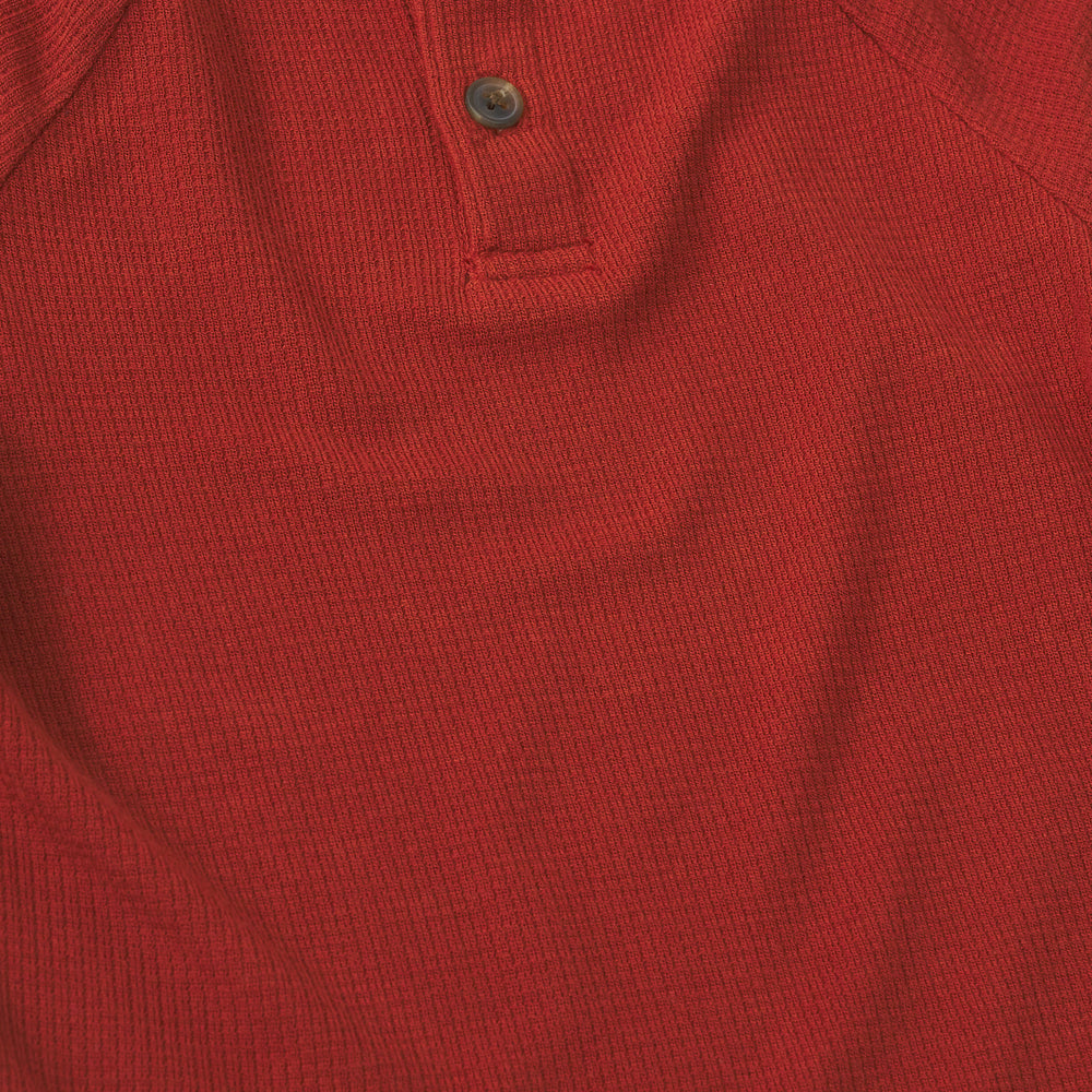 Alternate close up detail shot of a Rust Waffle Henley Tee