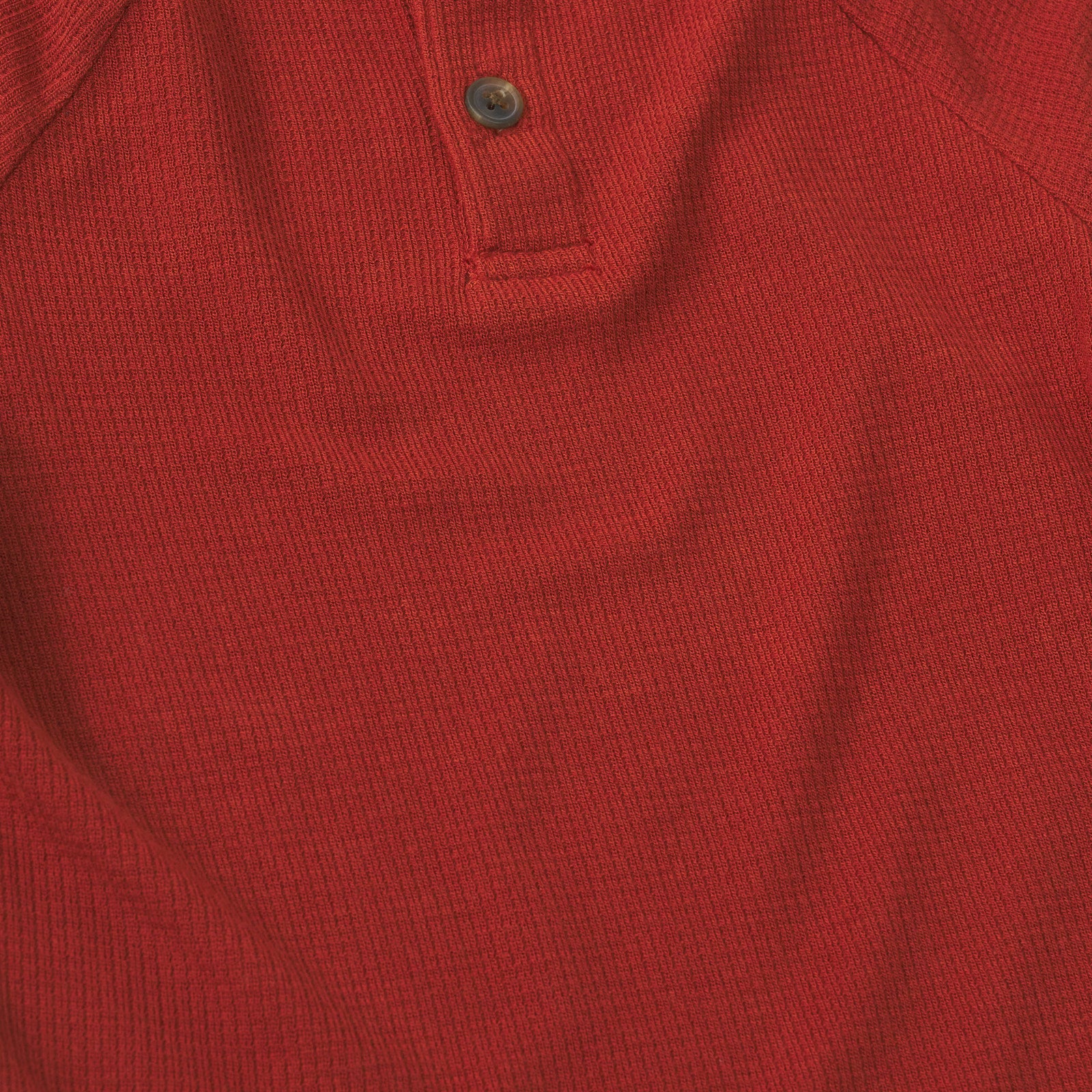 Alternate close up detail shot of a Rust Waffle Henley Tee