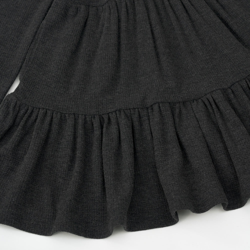 Alternate close up detail shot of a Heather Black Waffle Tiered Dress