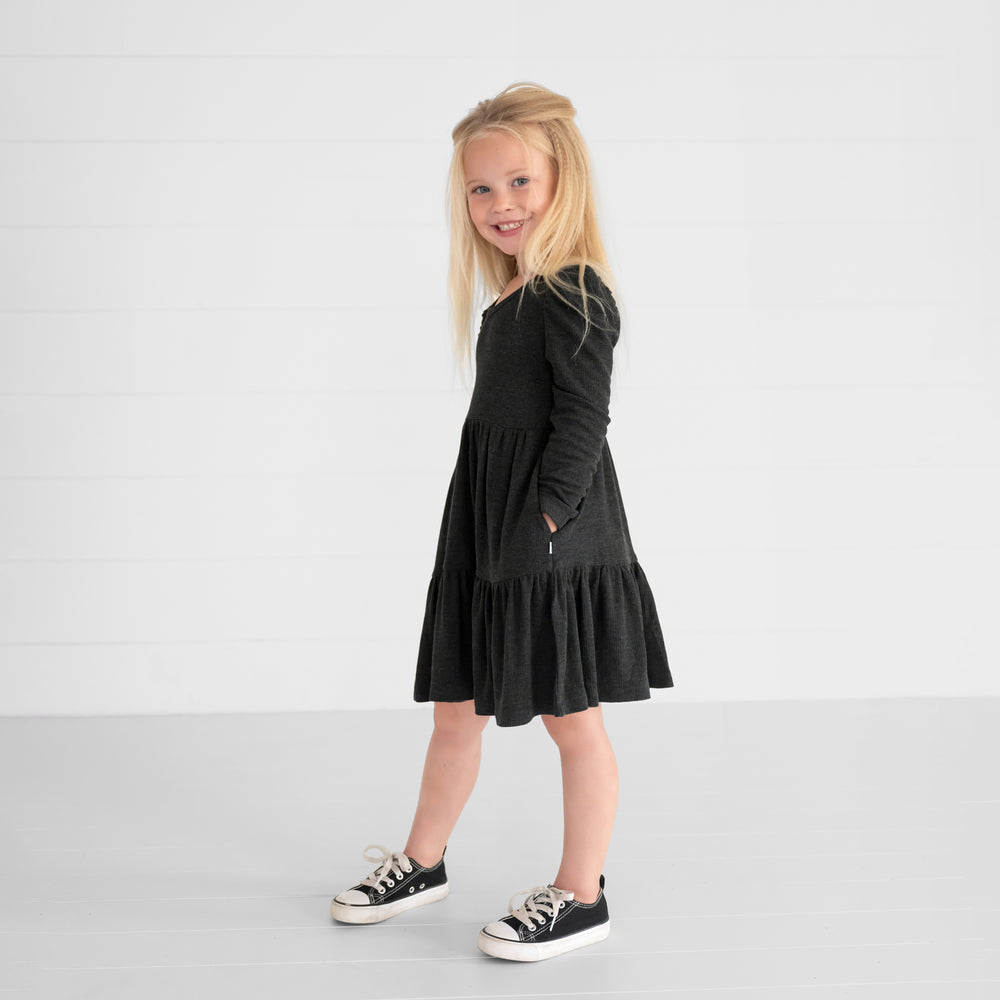 Alternate image of a child wearing a Heather Black Waffle Tiered Dress