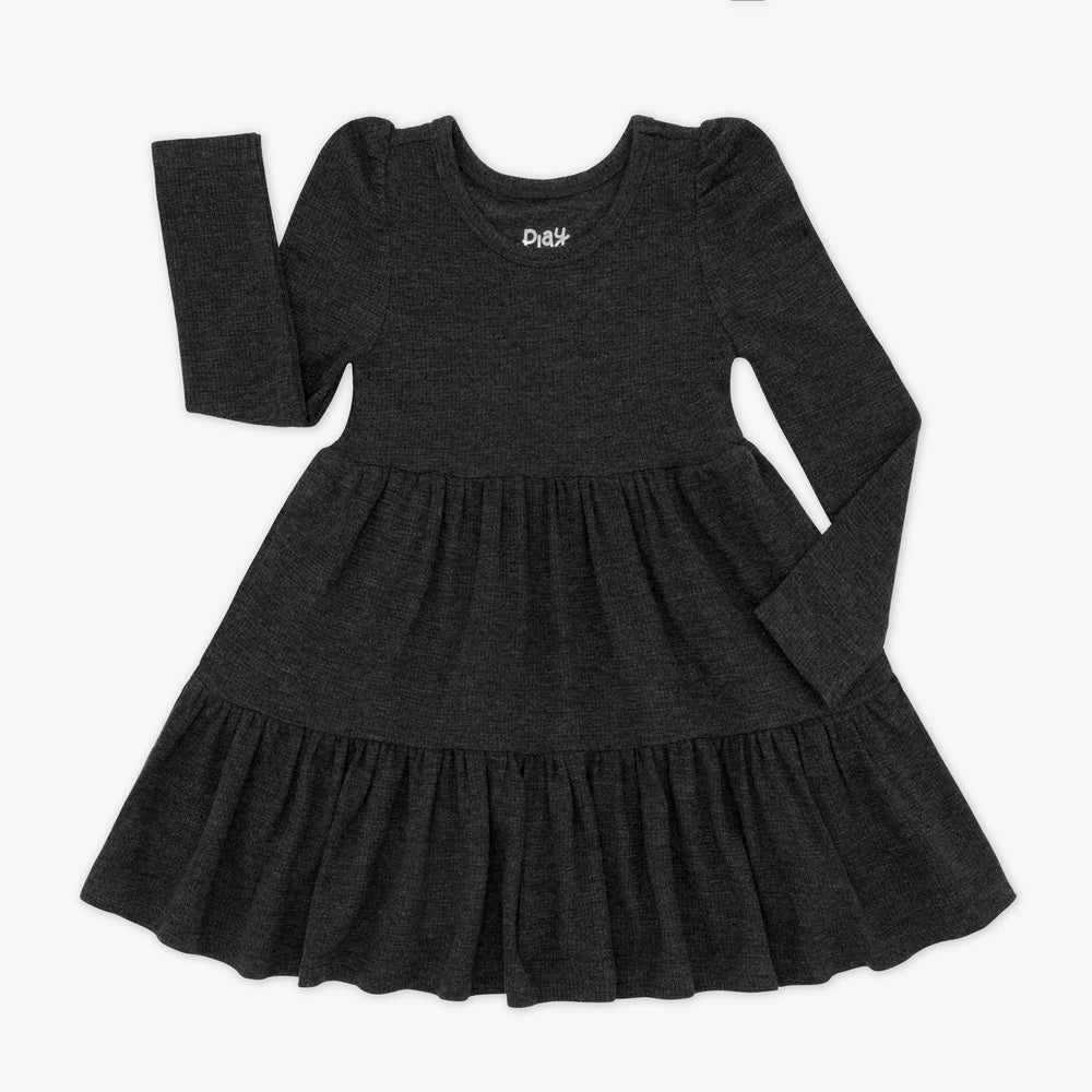 Flat lay image of a Heather Black Waffle Tiered Dress