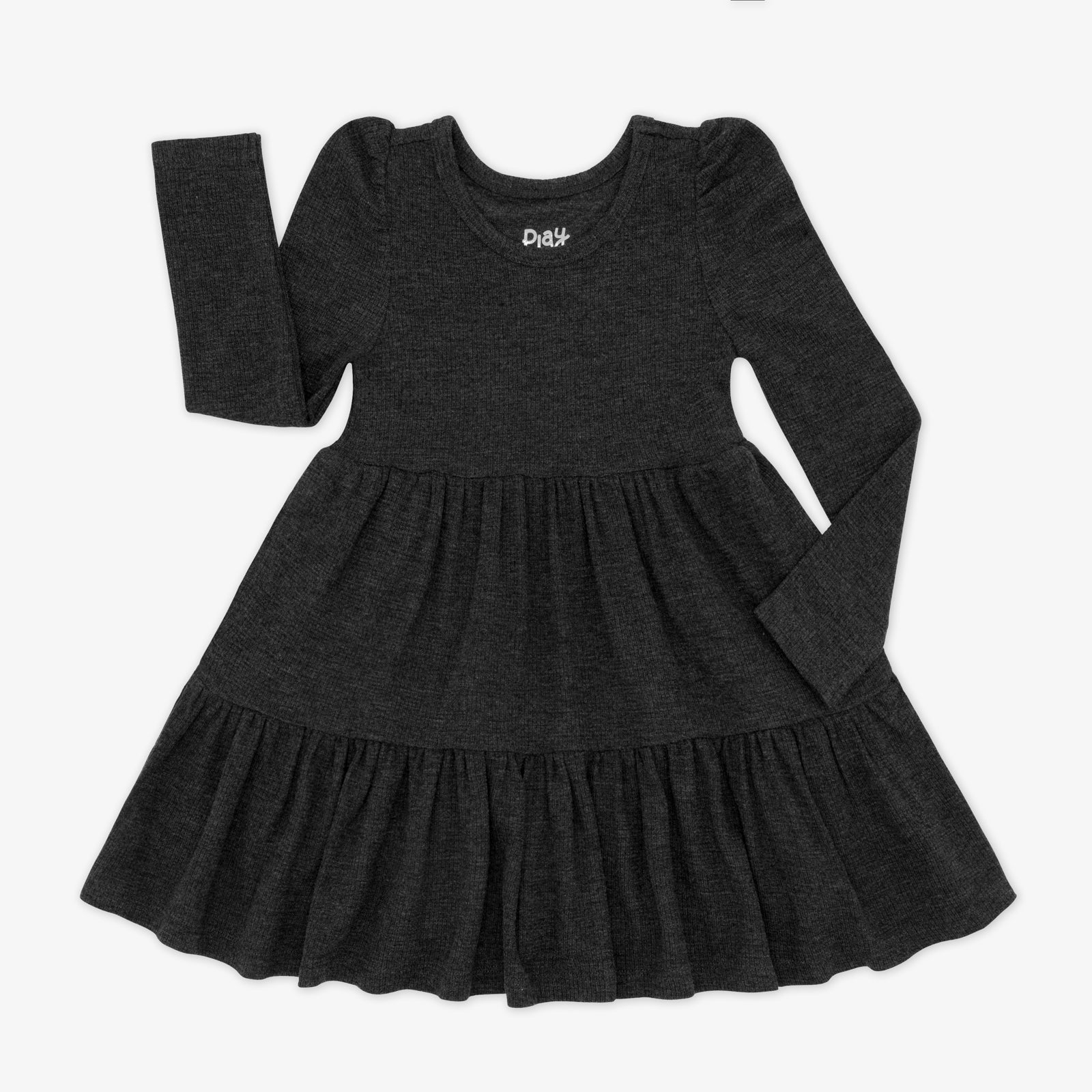 Flat lay image of a Heather Black Waffle Tiered Dress