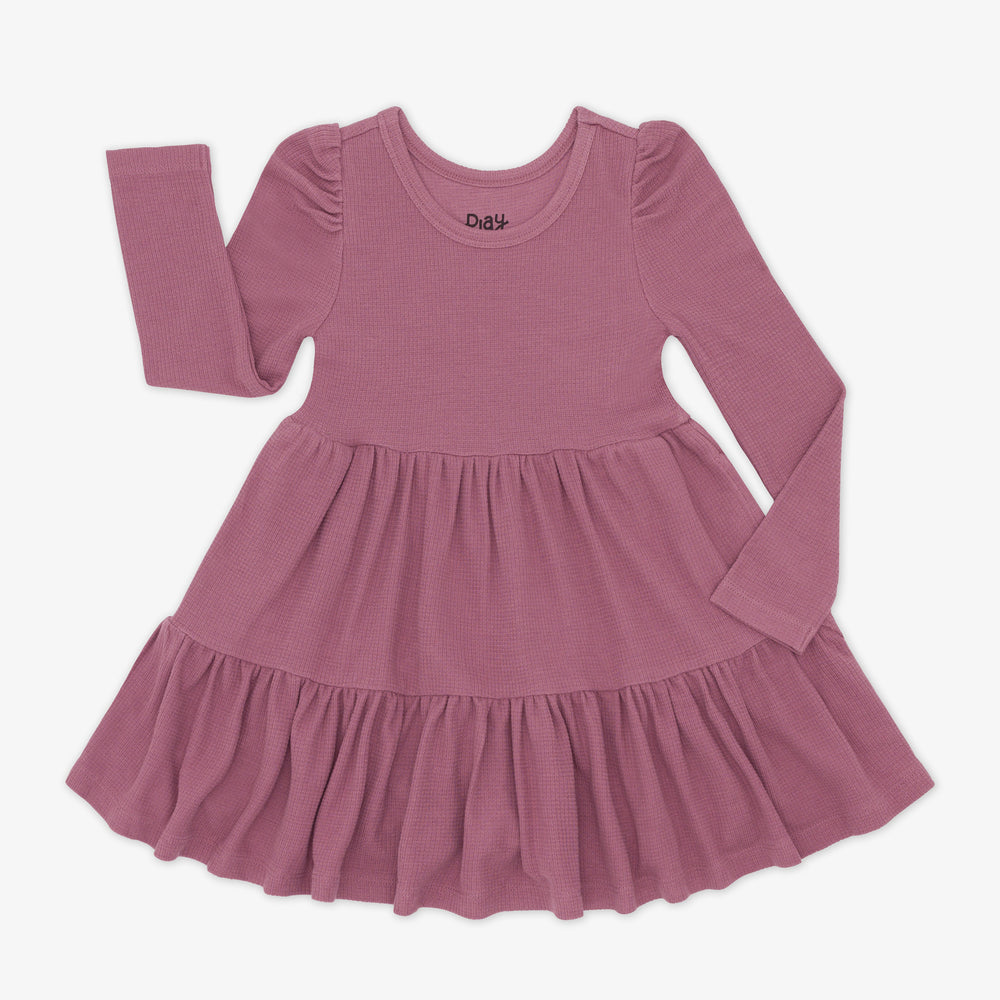 Flat lay image of a Dusty Plum Waffle Tiered Dress