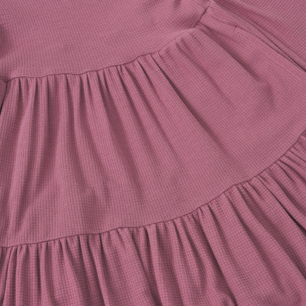 Alternate close up detail shot of a Dusty Plum Waffle Tiered Dress