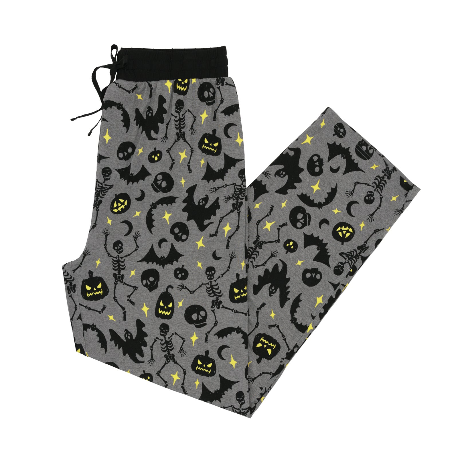 Flat lay image of the Gray Glowing Ghouls Men's Pajama Pants