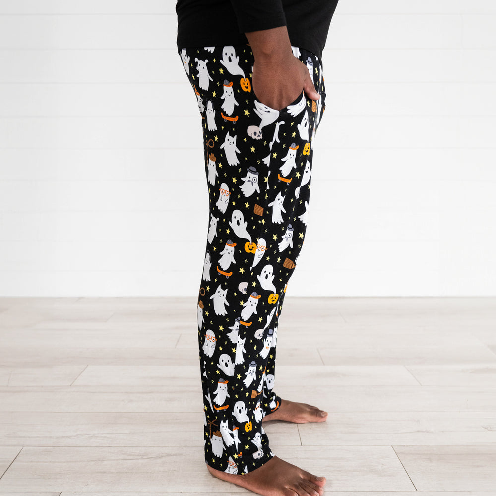 Side view image of the Friendly Ghosts Men's Pajama Pants