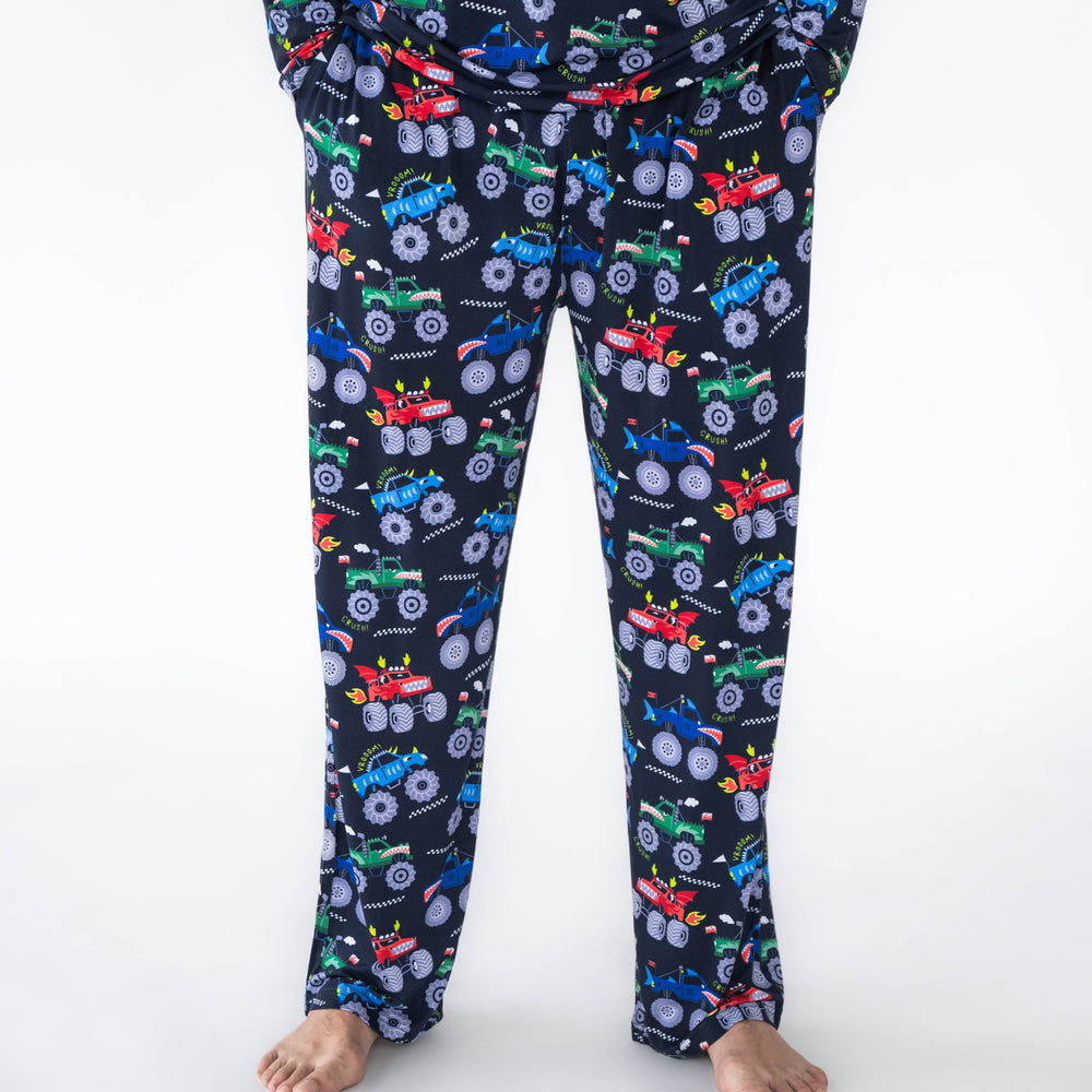 Close up image of the Monster Truck Madness Men's Pajama Pants