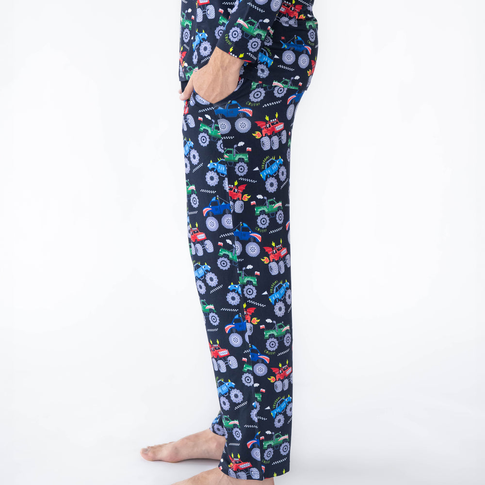 Side view image of the Monster Truck Madness Men's Pajama Pants