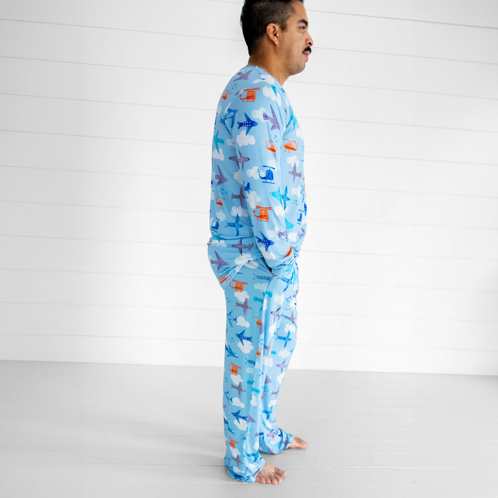 profile image of a man wearing men's Lets Fly pj pants and matching men's pj top