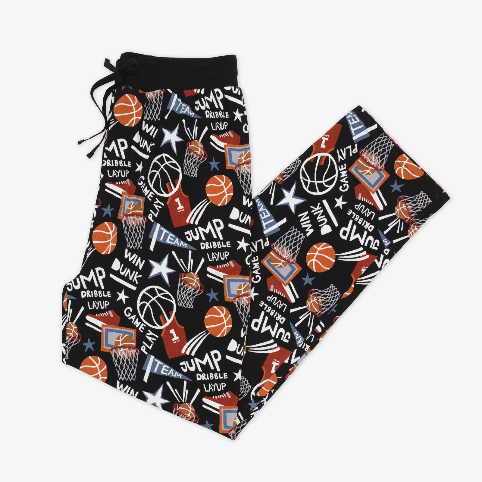 Flay lay of the Black Slam Dunk mens bamboo pajama pants